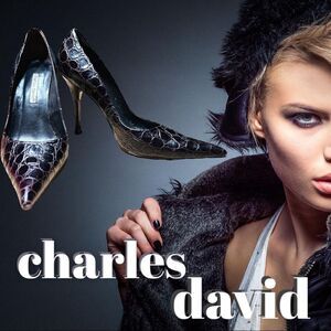 Charles David pointed toe crocodile Leather heels sz 8B Dark Plum